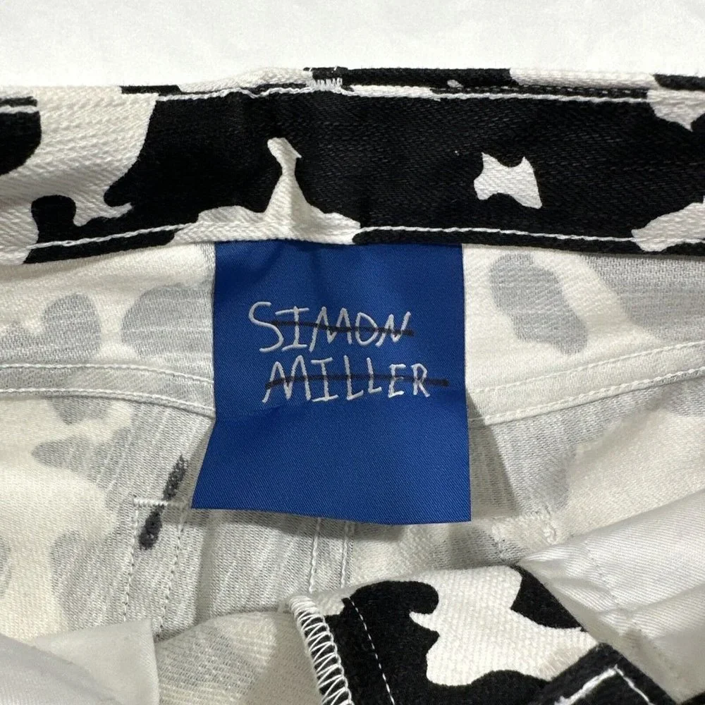 NEW $395 SIMON MILLER [ 24 ] Bell Bottom Jeans In Black White Cow‎ Print #Q375